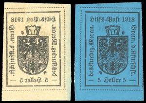 MERANO 1918 - 5 h. azzurro IV tipo, decalco ... 