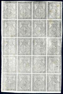 1852 - 10 cent. bianco (2), quarto di foglio ... 