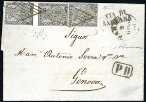 1859 - 10 cent. bianco (2), striscia ... 