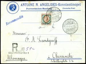 COSTANTINOPOLI 1908  - 4 pi. su 1 lira ... 