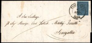 1853 - 40 cent. azzurro (5), perfetto, su ... 