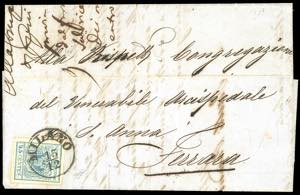1857 - 45 cent. azzurro, carta a macchina ... 