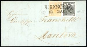 1850 - 5 cent. giallo ocra, 10 cent. nero, ... 