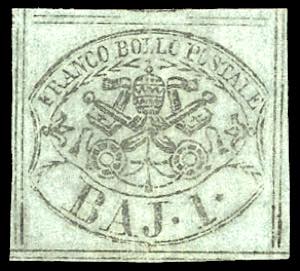 1854 - 1 baj verde grigiastro, inchiostro ... 