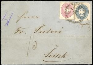 AUSTRIA 1865 - 10 kr. azzurro, ritaglio di ... 