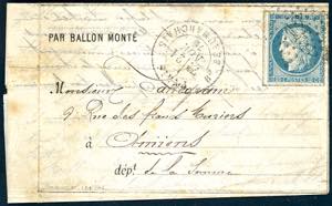 FRANCIA POSTA AEREA BALLON MONTE 1870 - 20 ... 