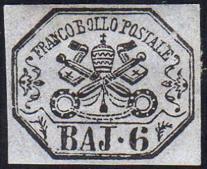 1864 - 6 baj lilla grigio (7A), gomma ... 