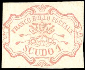 1852 - 1 scudo rosa carminio (11), gomma ... 