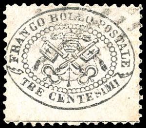 1868 - 3 cent. grigio rosa (23), usato, ... 