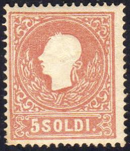 1859 - 5 soldi rosso, II tipo (30), gomma ... 
