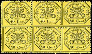 1868 - 40 cent. giallo intenso (29c), blocco ... 