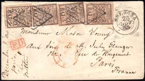 1855 - 5 baj rosa, falso per posta del di ... 