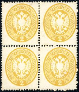 1863 - 2 soldi giallo, dent. 14 (36), blocco ... 