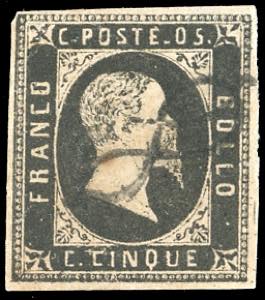 1851 - 5 cent. nero (1), usato con annullo a ... 
