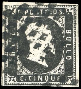 1851 - 5 cent. nero (1), usato, ... 