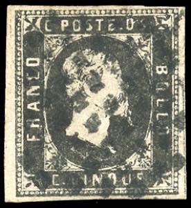 1851 - 5 cent. nero (1), usato, perfetto. ... 