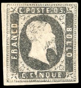 1851 - 5 cent. nero grigiastro (1d), nuovo, ... 