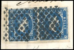 1851 - 20 cent. azzurro scuro, I ... 