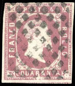 1851 - 40 cent. rosa (3), usato, perfetto. ... 