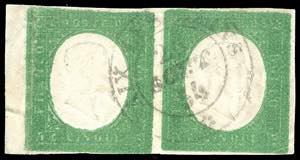 1853 - 5 cent. verde giallo (7), coppia ... 