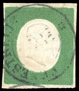 1854 - 5 cent. verde giallo (7), usato con ... 