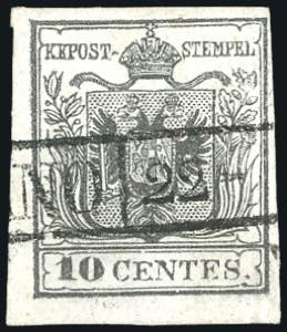 1850 - 10 cent. grigio nero, I tiratura, ... 