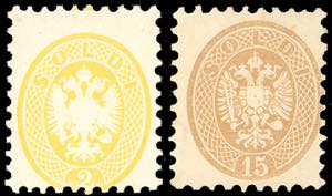 1864 - 2 soldi giallo e 15 soldi bruno, ... 