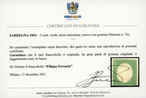 1854 - 5 cent. verde (7d), tre ... 