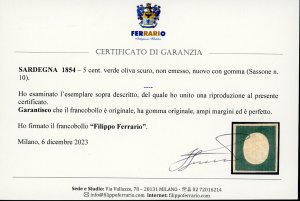 1854 - 5 cent. verde oliva scuro ... 