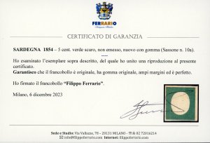 1854 - 5 cent. verde scuro, non ... 