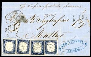 1862 - 20 cent. indaco (15E), quattro ... 