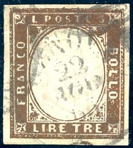 1861 - 3 lire rame scuro (18Aa), usato a ... 