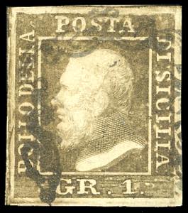 1859 - 1 grano bruno olivastro, I tavola, II ... 