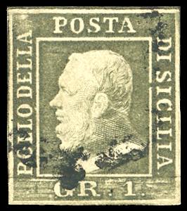 1859 - 1 grano bruno oliva, II tavola, carta ... 