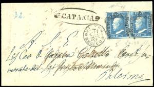 1859 - 2 grana cobalto, I tavola, carta di ... 
