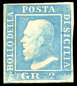 1859 - 2 grana azzurro, II tavola, carta di ... 