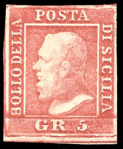 1859 - 5 grana rosa carminio, I tavola (9), ... 