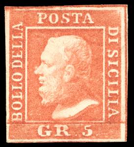 1859 - 5 grana vermiglio, I tavola (10a), ... 