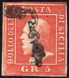 1859 - 5 grana vermiglio, II tavola (11), ... 