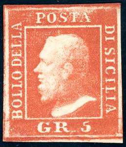 1859 - 5 grana vermiglio vivo, II tavola, ... 