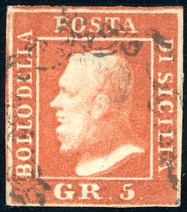 1859 - 5 grana vermiglio vivo, II tavola ... 