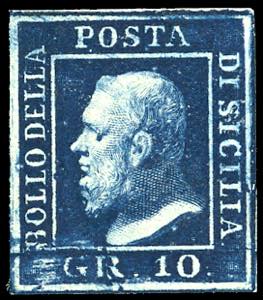 1859 - 10 grana azzurro cupo (12), nuovo, ... 