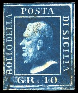 1859 - 10 grana azzurro cupo (12), usato, ... 