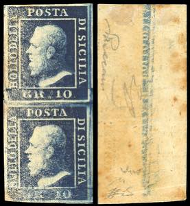 1859 - 10 grana indaco, stampa secca ... 