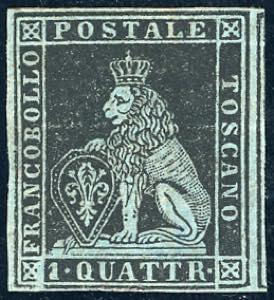 1851 - 1 quattrino nero su azzurro (1a), ... 