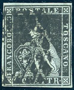 1851 - 1 quattrino nero su azzurro (1a), ... 