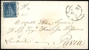 1853 - 6 crazie indaco su azzurro (7a), tre ... 