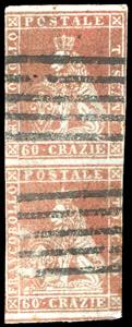 1851 - 60 crazie scarlatto cupo (9), coppia ... 