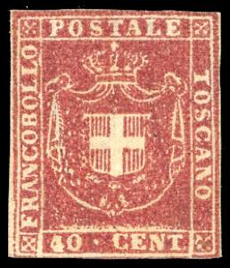 1860 - 40 cent. carminio (21), nuovo, senza ... 
