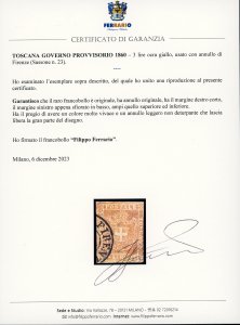 1860 - 3 lire ocra giallo (23), ... 